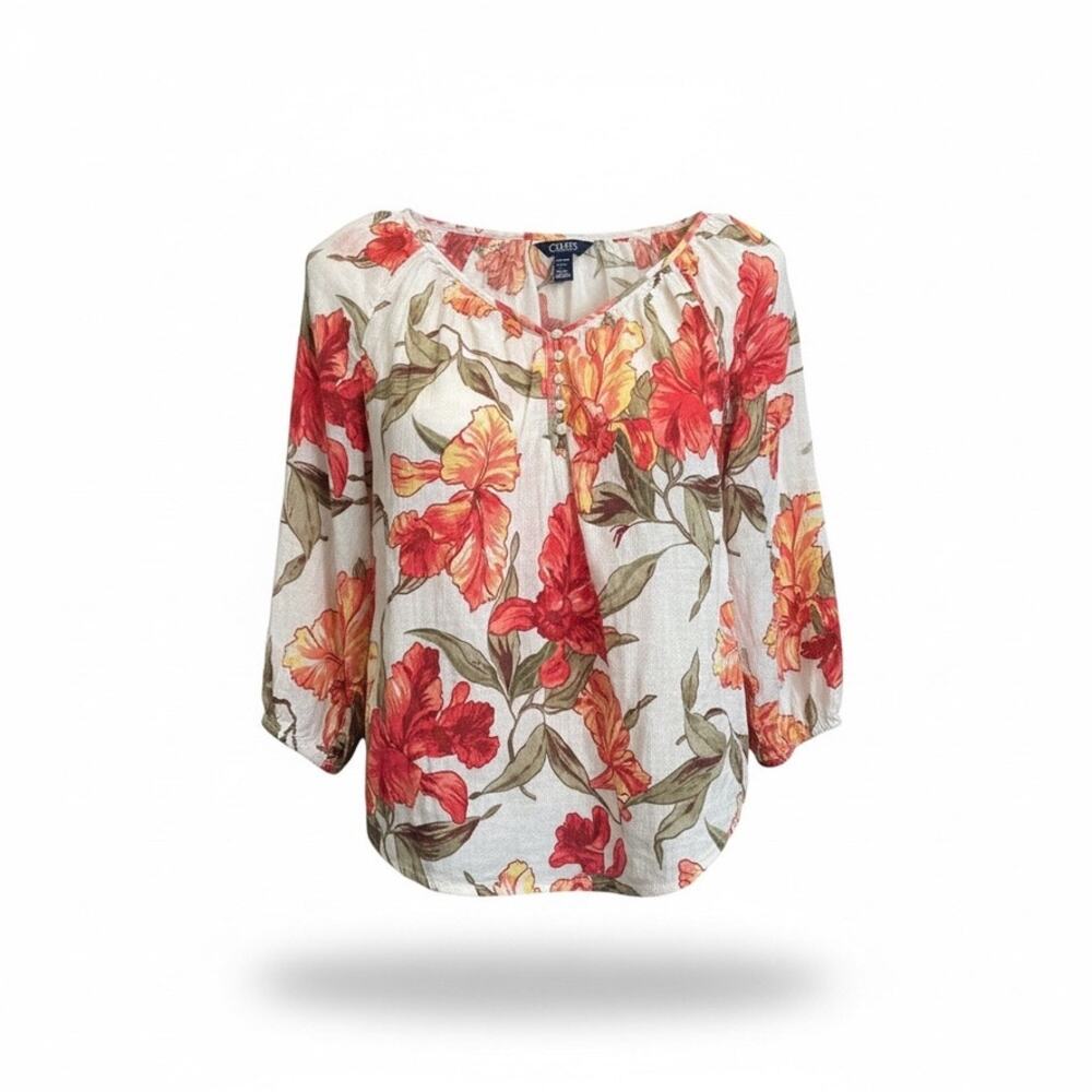 Chaps Petite Floral Blouse — Small Cropped Cotton Romantic